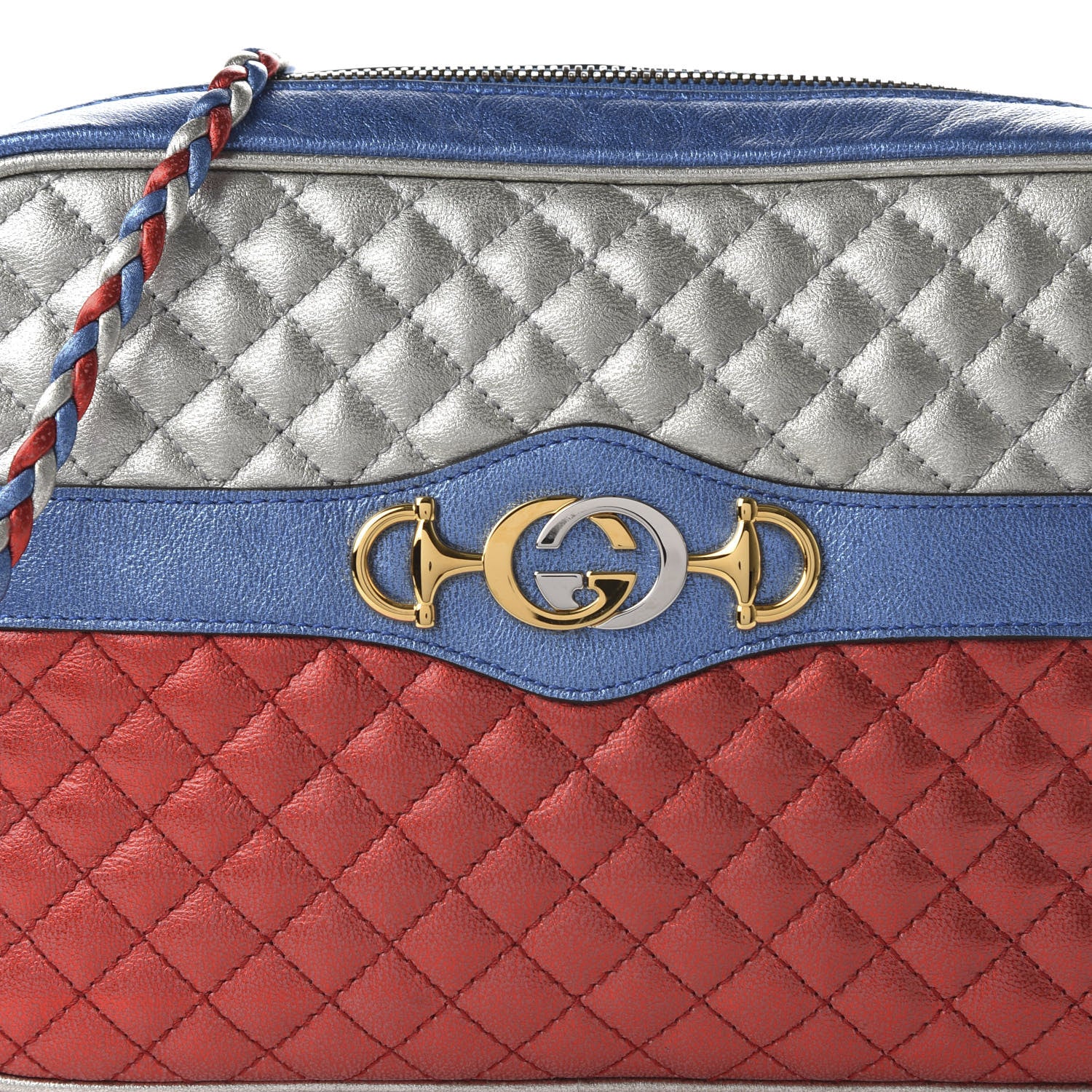 Gucci Laminated Nappa Trapuntata Small Zumi Shoulder Bag Rosso Marine Argento 10 of 10