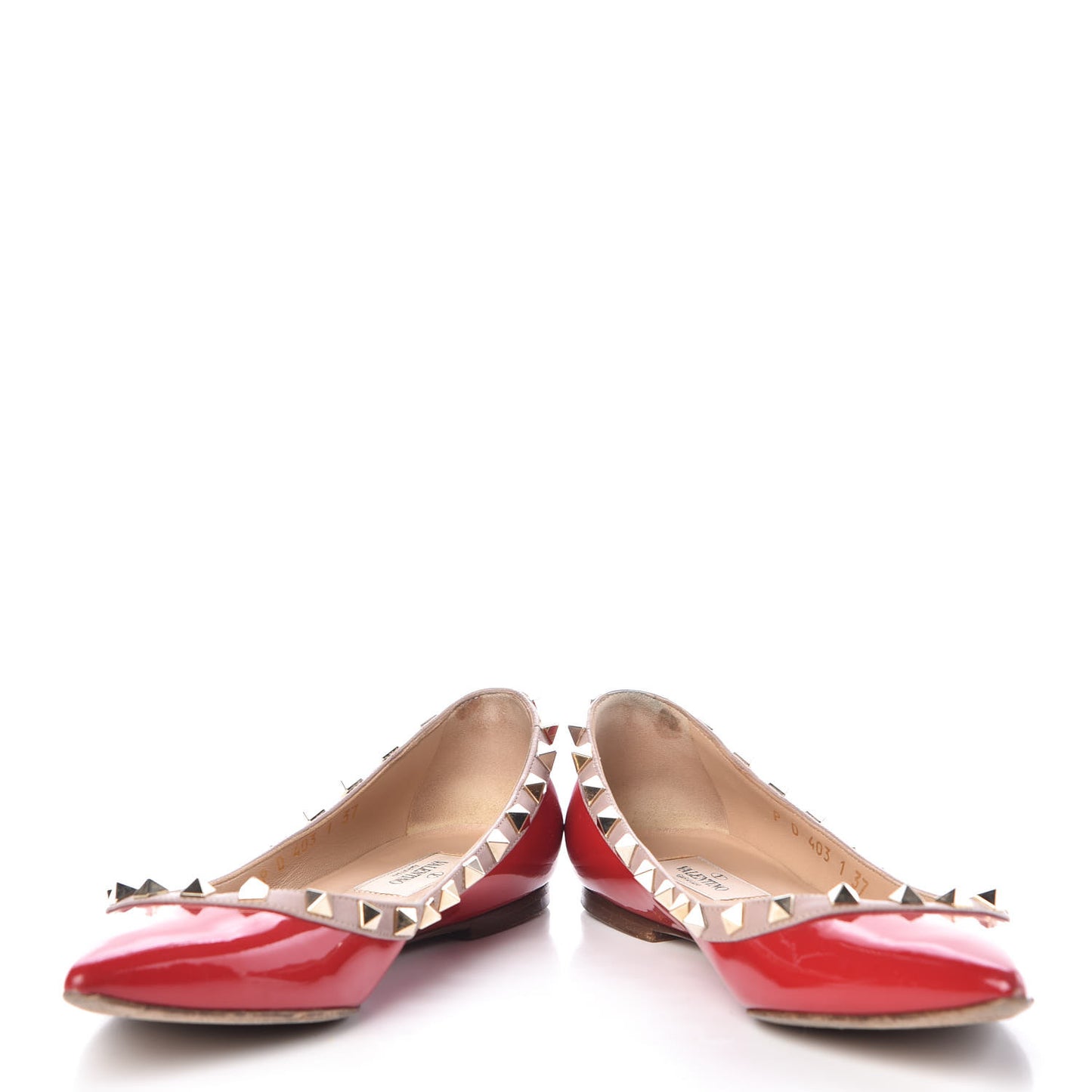 Patent Nappa Rockstud Ballerina Flats 37 Rosso Valentino Poudre