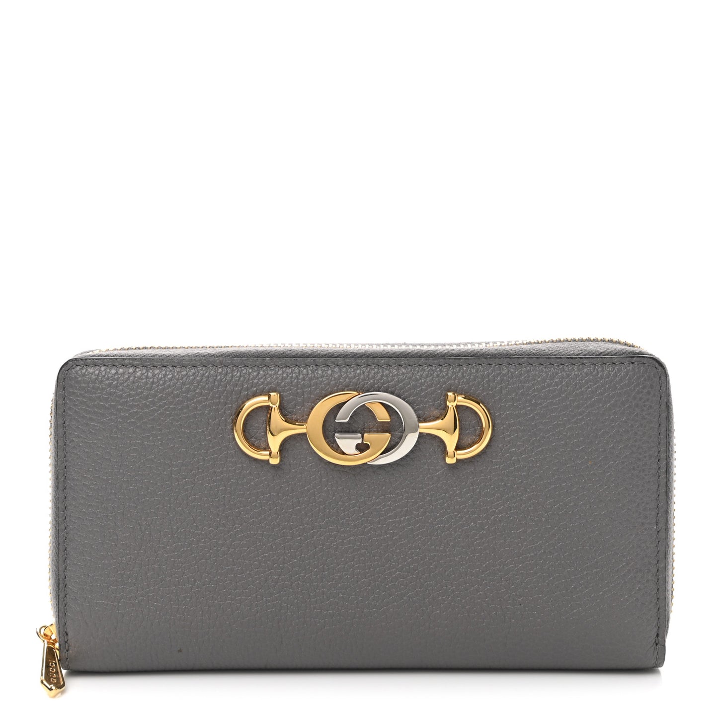 Grainy Calfskin Zumi Zip Around Wallet Dusty Grey