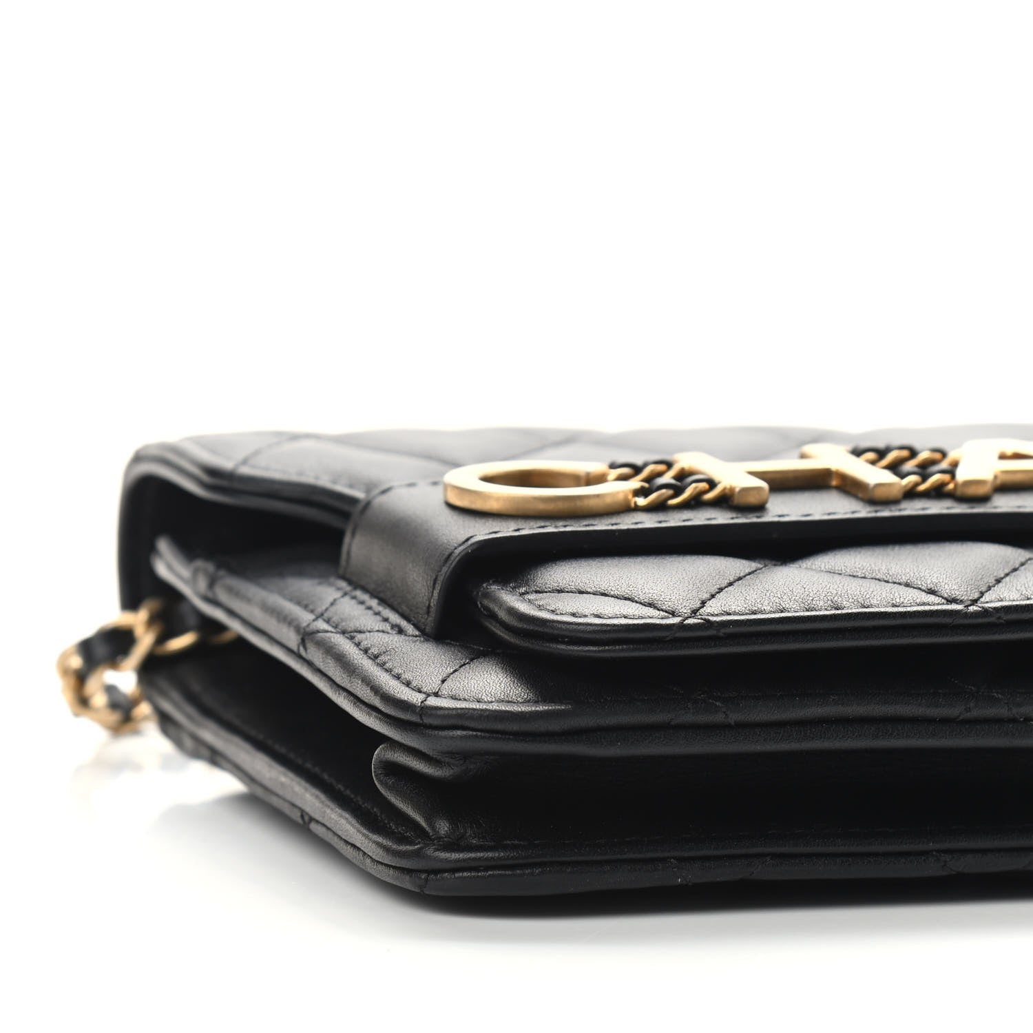 Chanel Calfskin Quilted Enchained Wallet On Chain WOC Black 9 of 10