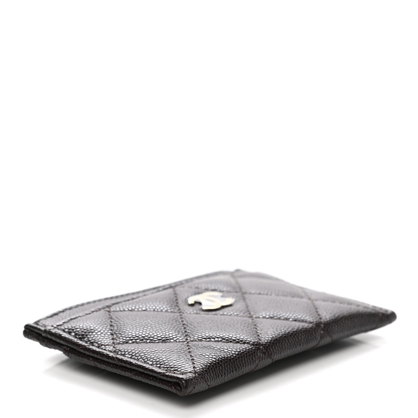 Caviar Quilted Card Holder Dark Brown