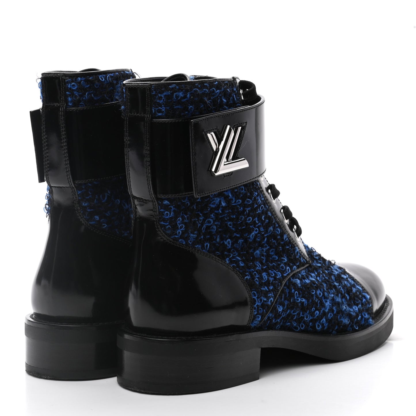 Tweed Calfskin Wonderland Ranger Boots 36 Blue Black