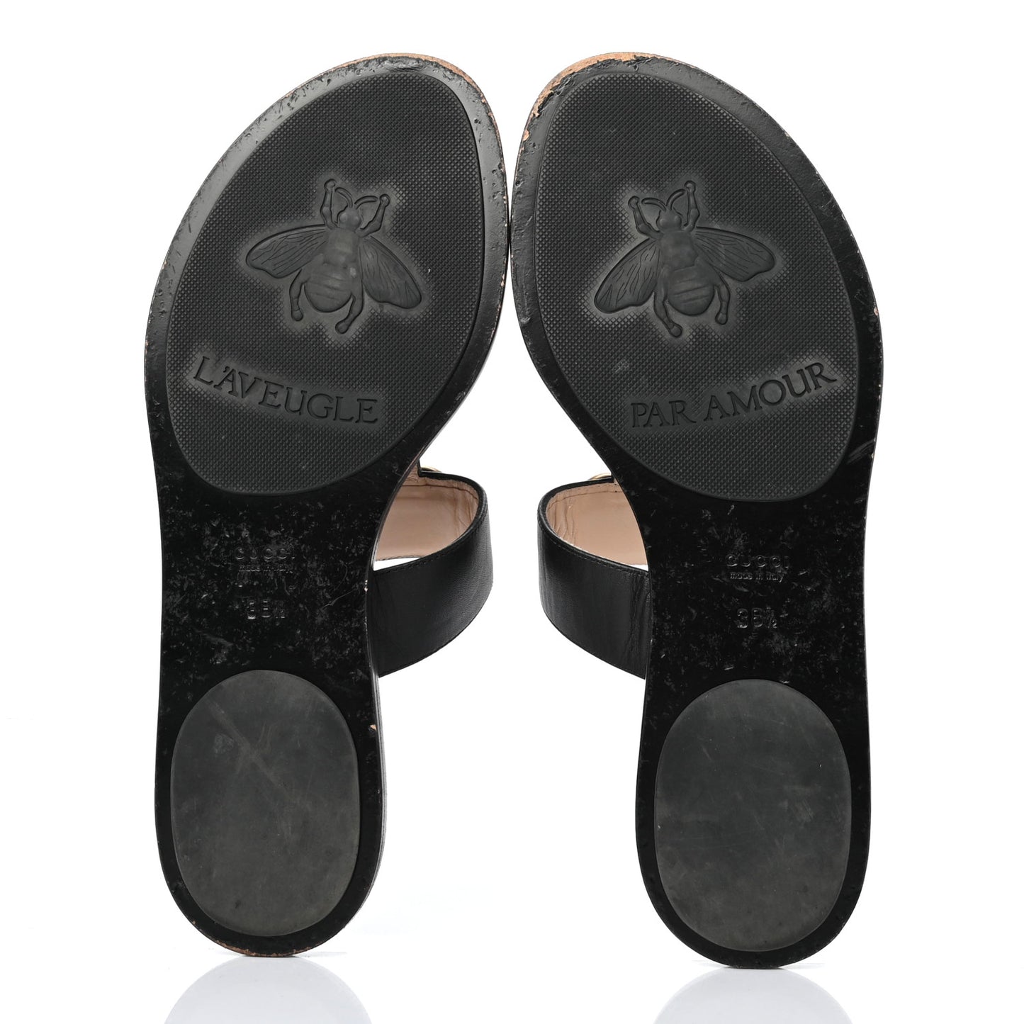 Calfskin GG Marmont Thong Sandals 38.5 Black