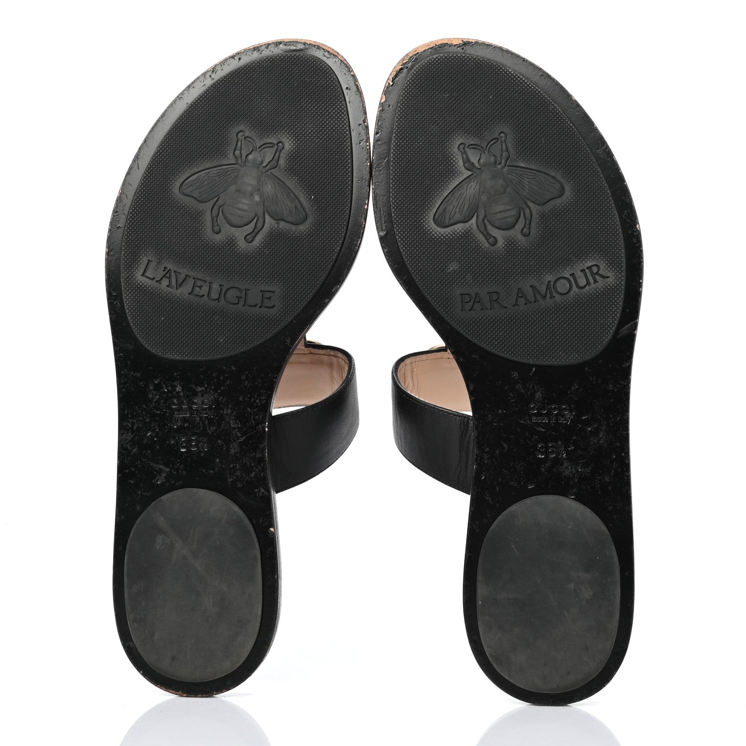 Gucci Calfskin GG Marmont Thong Sandals 38.5 Black 5 of 7
