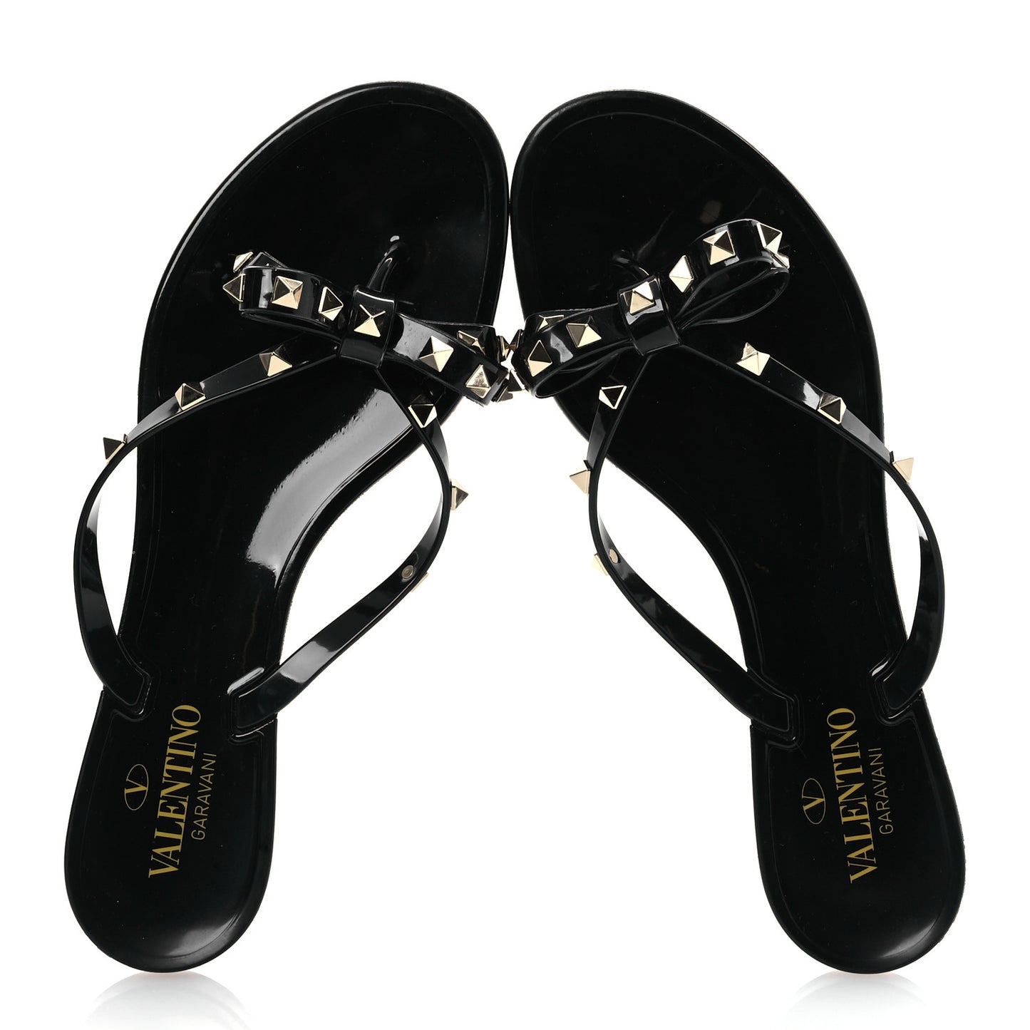 PVC Jelly Rockstud Bow Thong Sandals 41 Black