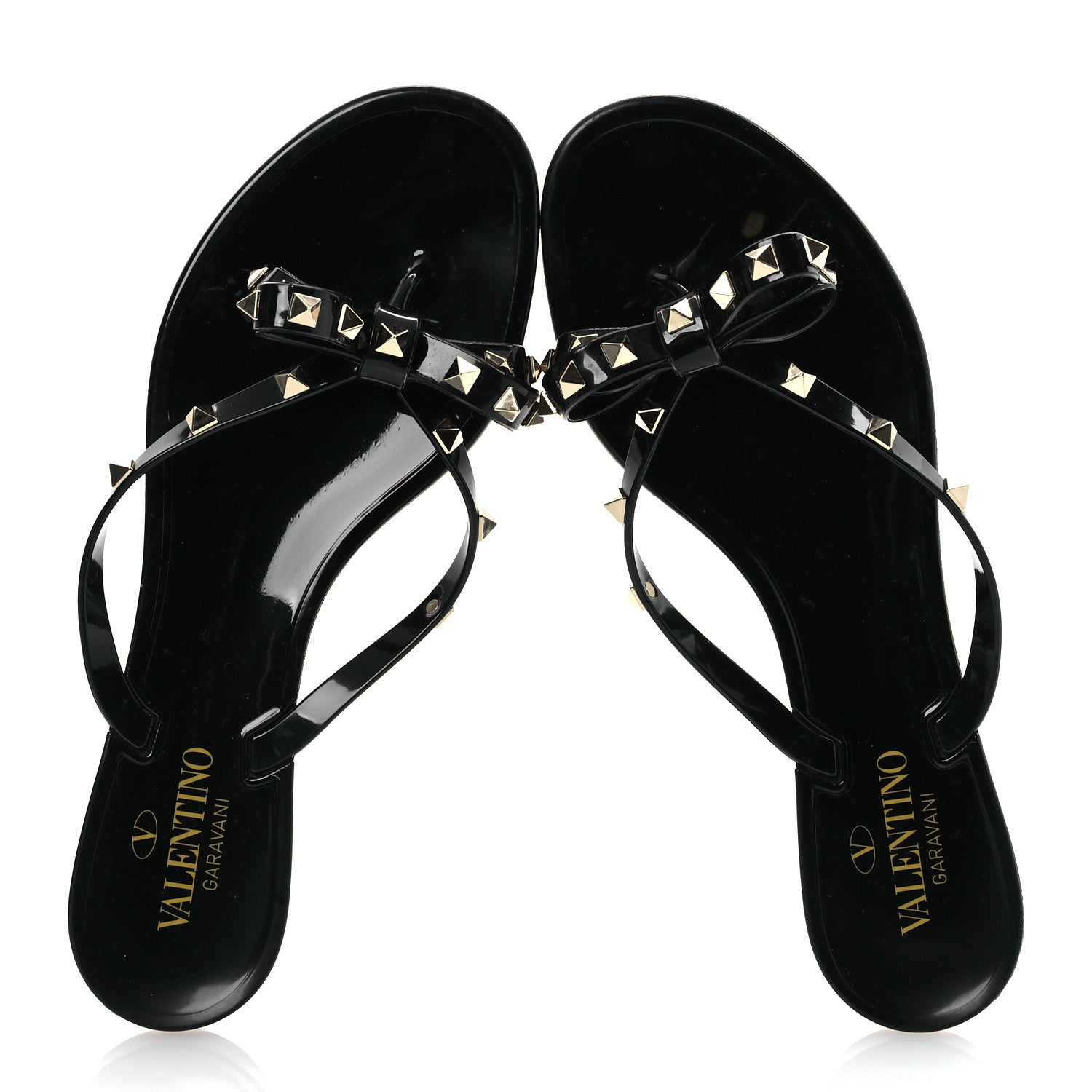 Valentino Garavani PVC Jelly Rockstud Bow Thong Sandals 41 Black 2 of 12