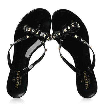 Valentino Garavani PVC Jelly Rockstud Bow Thong Sandals 41 Black 2 of 12