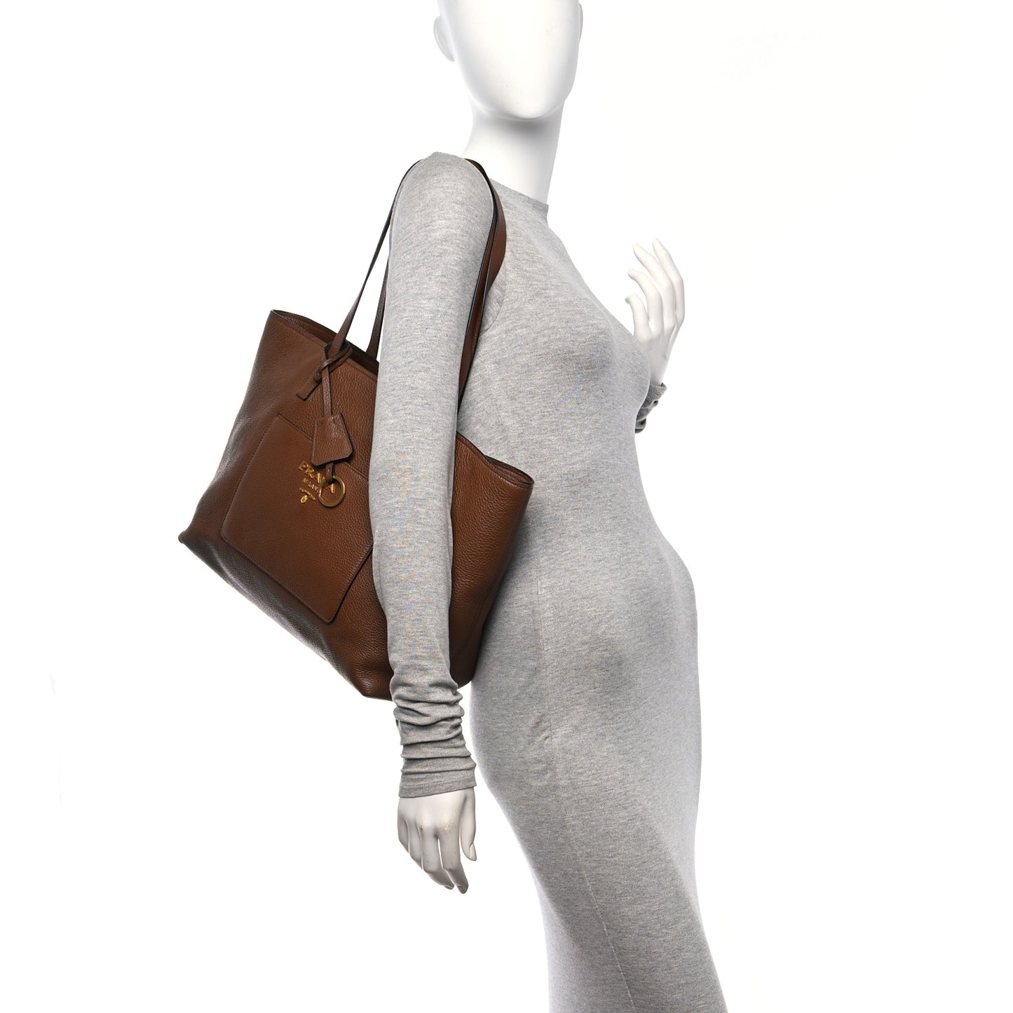 Vitello Daino Pocket Shopping Tote Nocciolo