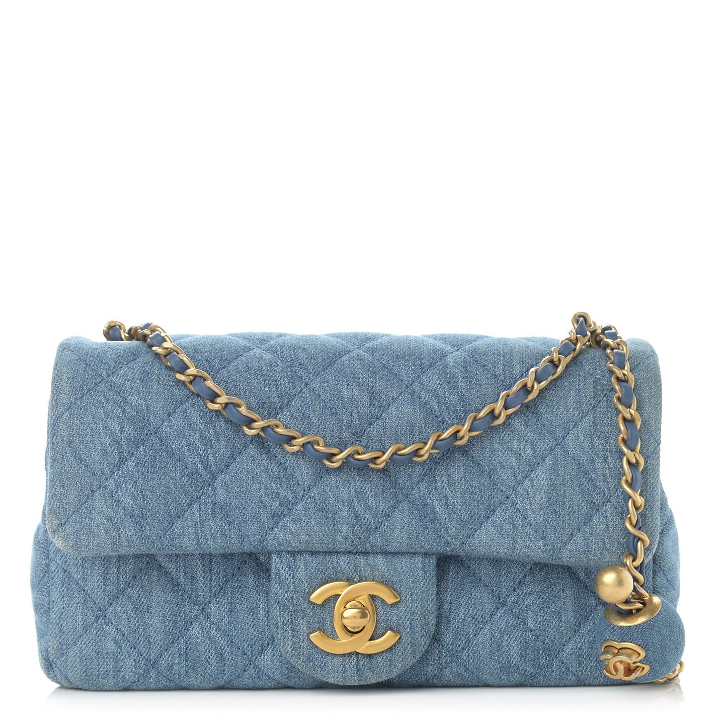 Denim Quilted Mini Pearl Crush Rectangular Flap Blue
