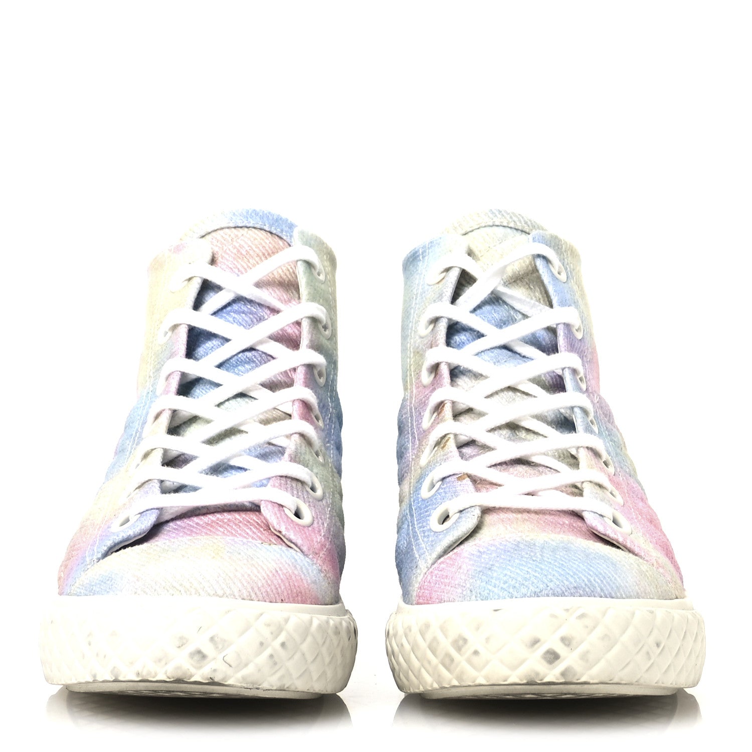 Chanel Printed Fabric Quilted High Top Sneakers 38 Green Pink Blue White 3 of 8