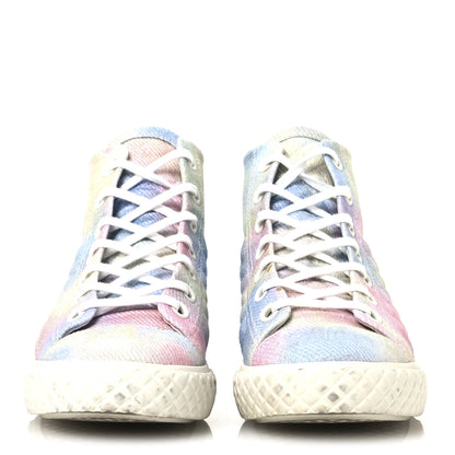 Chanel Printed Fabric Quilted High Top Sneakers 38 Green Pink Blue White 3 of 8