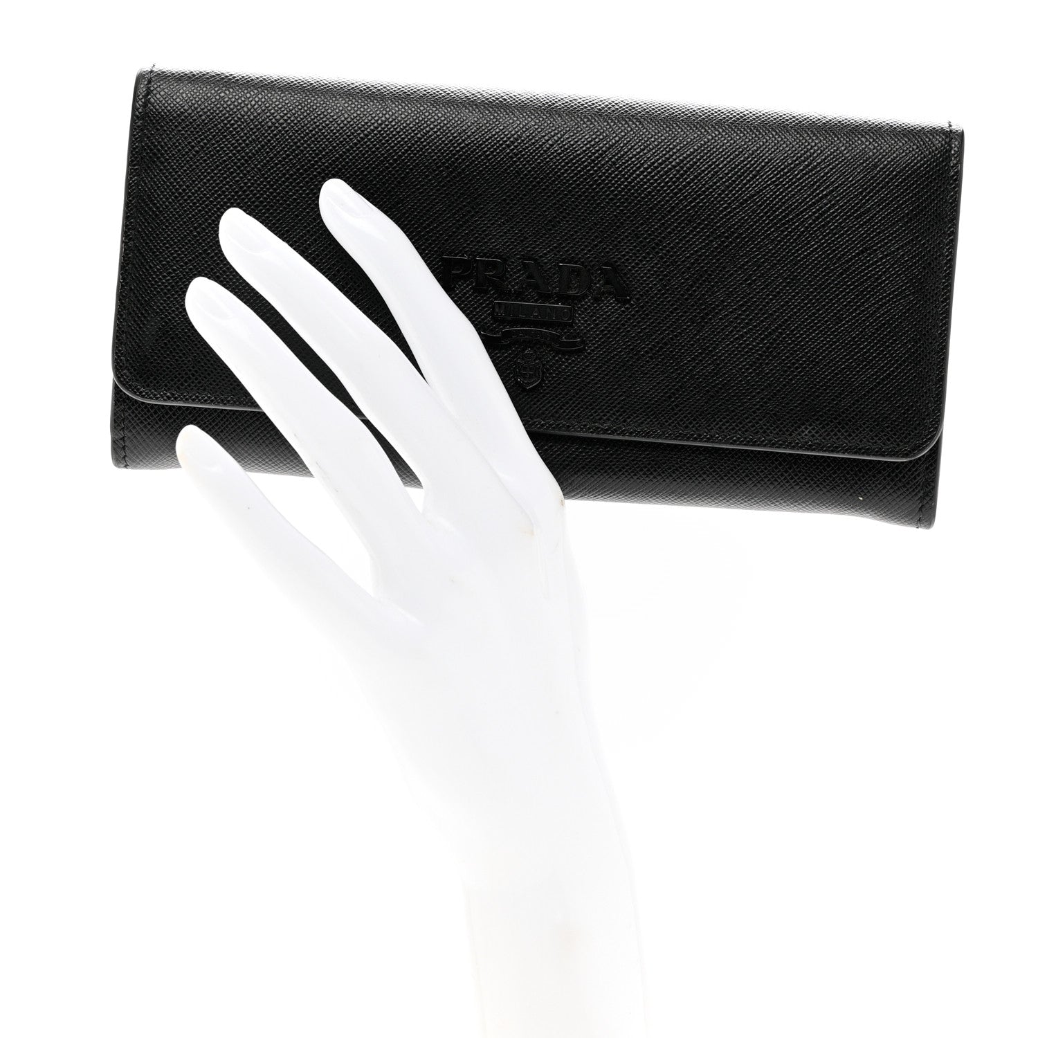 Prada Saffiano Metal Continental Flap Wallet Black 2 of 8