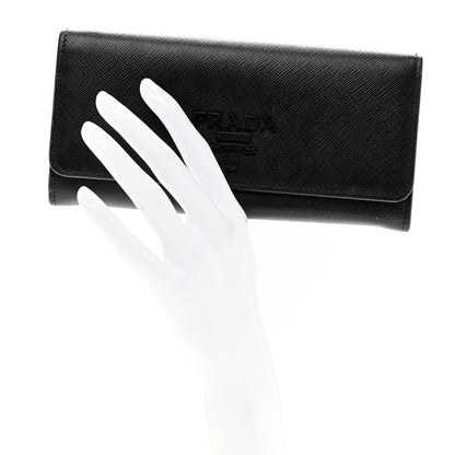 Prada Saffiano Metal Continental Flap Wallet Black 2 of 8