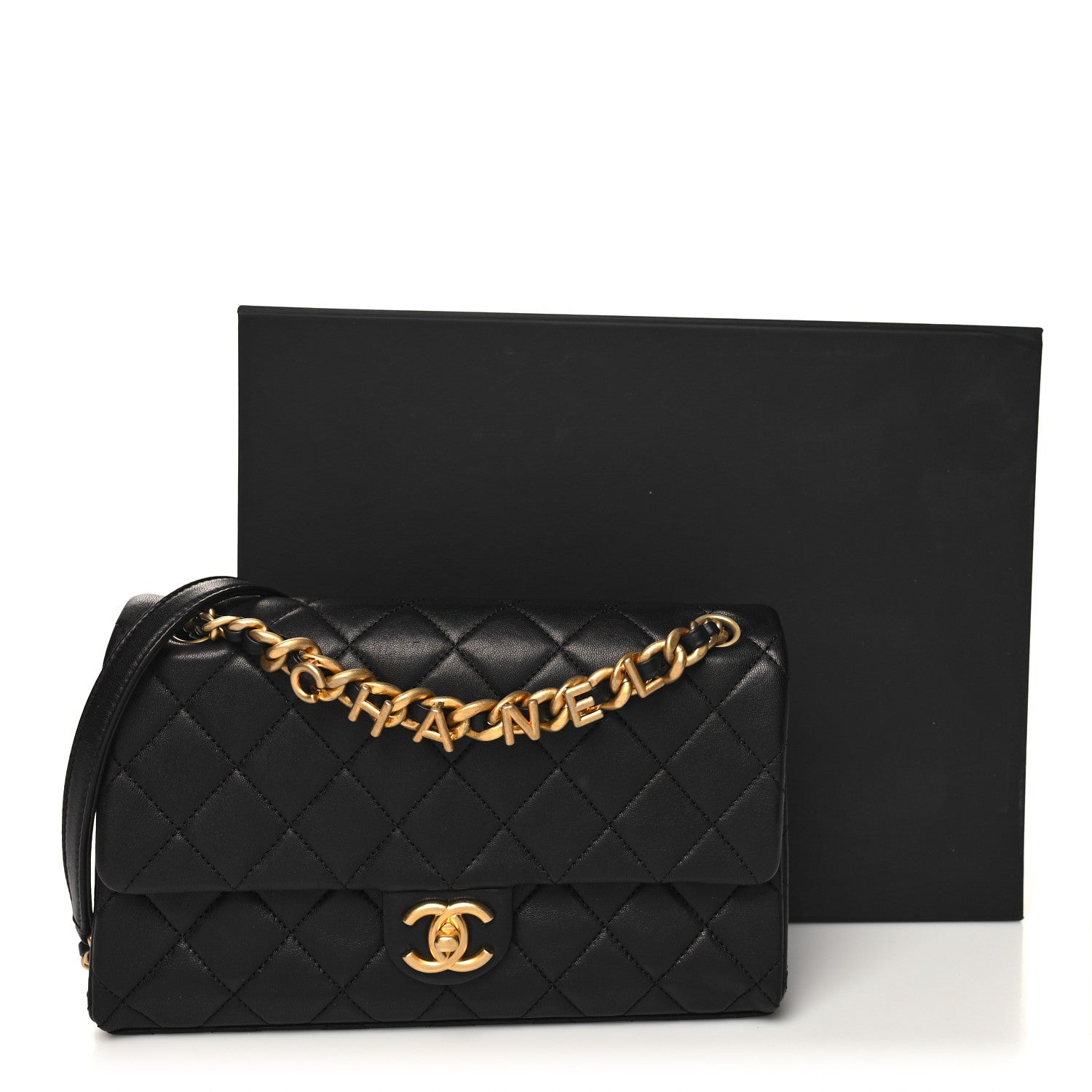 Chanel Lambskin Quilted Chaine Lettre Flap Black 10 of 11