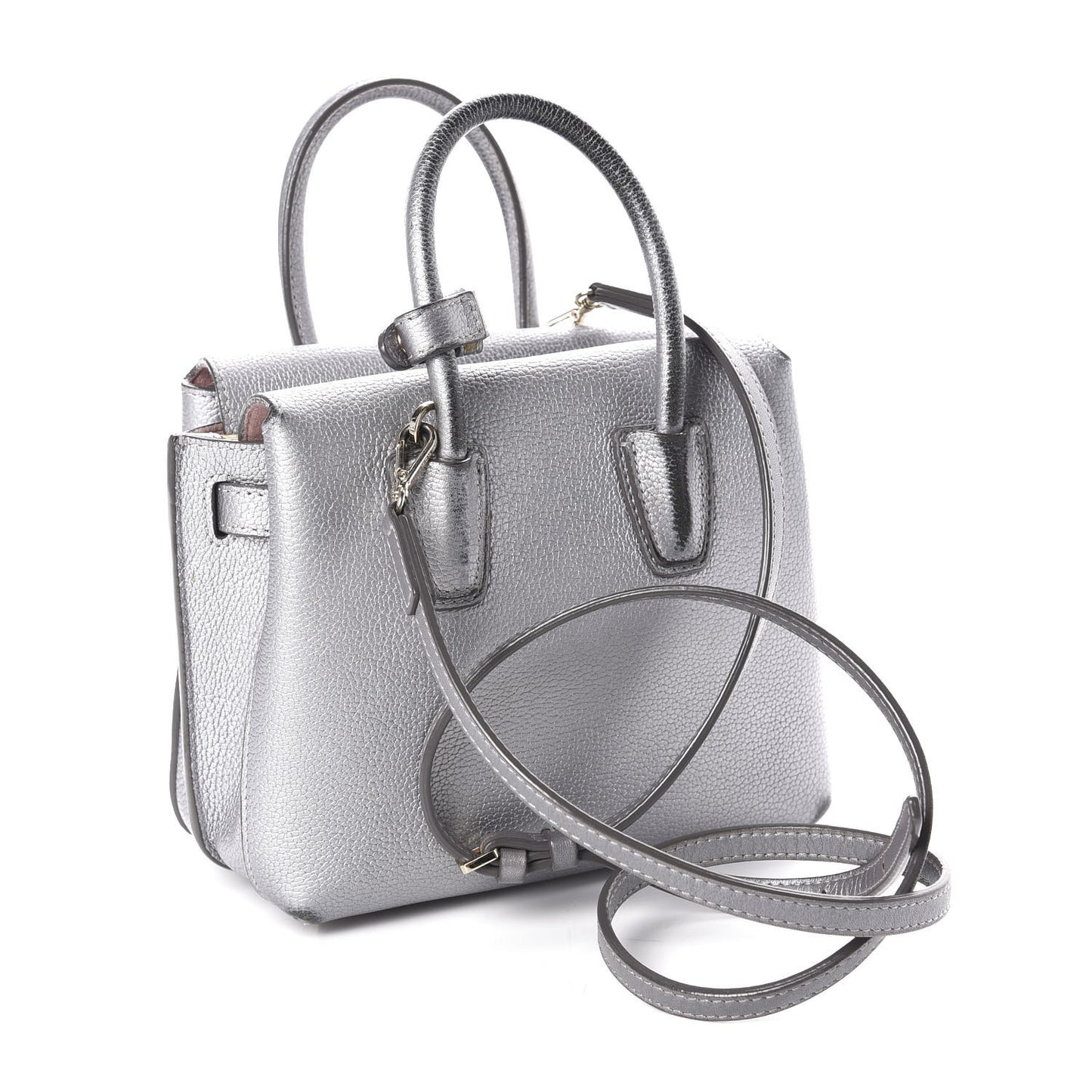 Metallic Grained Calfskin Mini Milla Tote Spike Silver