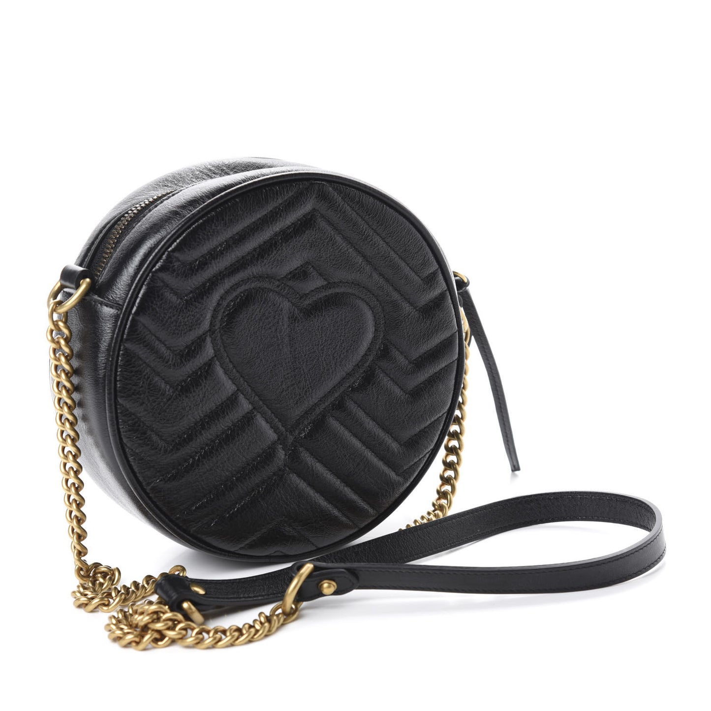 Azalea Calfskin Matelasse Heart Mini GG Marmont Round Shoulder Bag Black