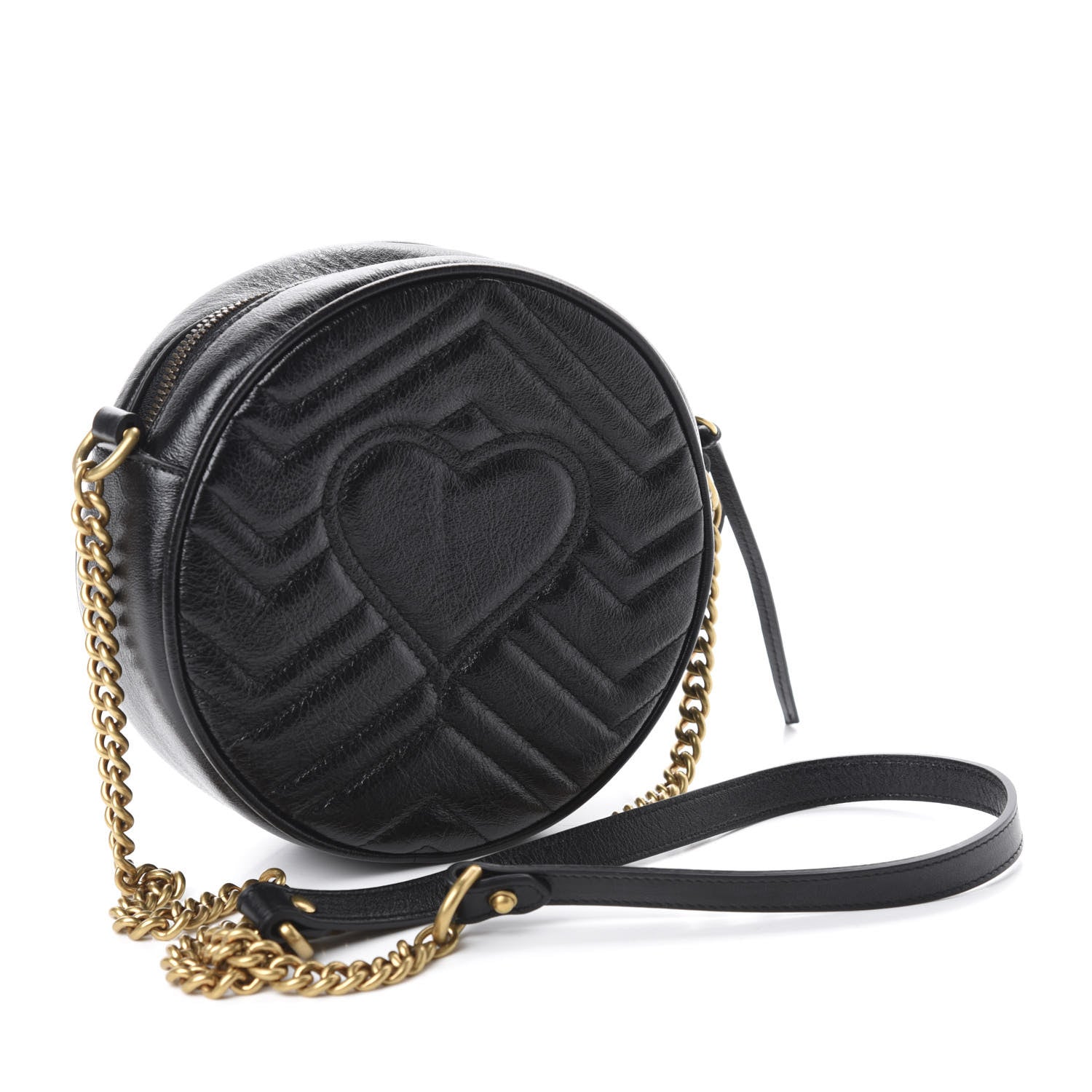 Gucci Azalea Calfskin Matelasse Heart Mini GG Marmont Round Shoulder Bag Black 3 of 12