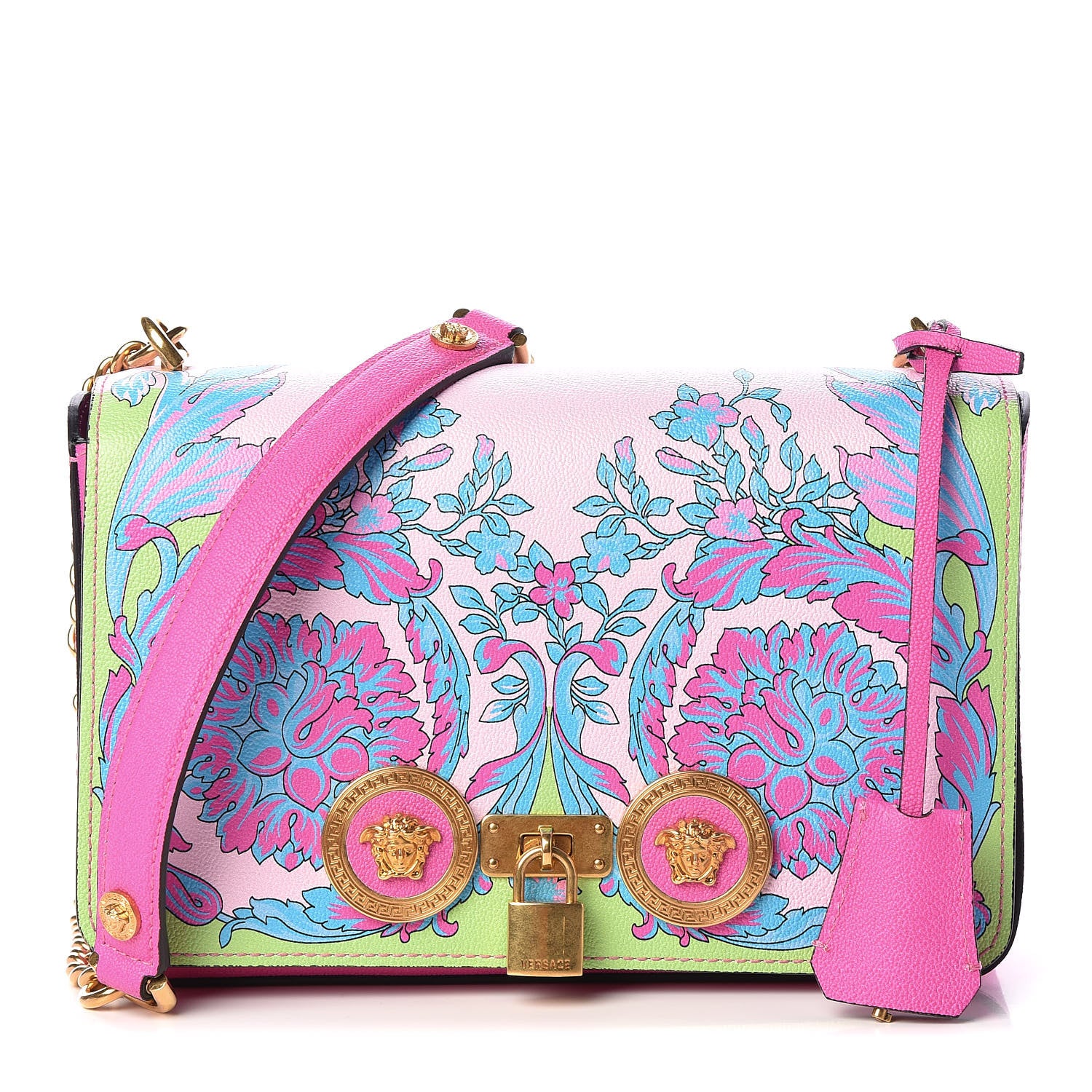 Versace Calfskin Technicolor Baroque Print Medium Icon Chain Bag 1 of 8