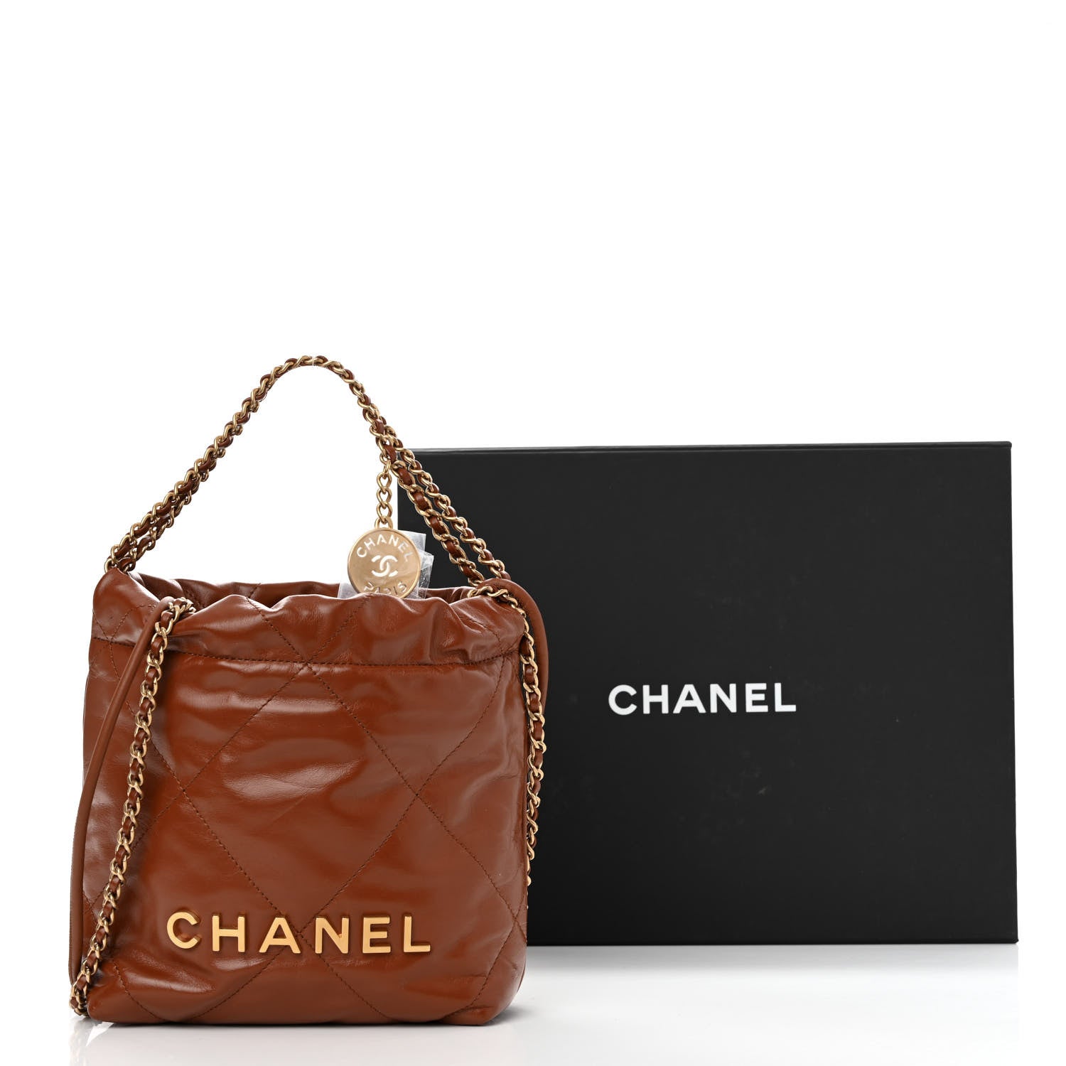 Chanel Shiny Calfskin Quilted Mini Chanel 22 Light Brown 11 of 11