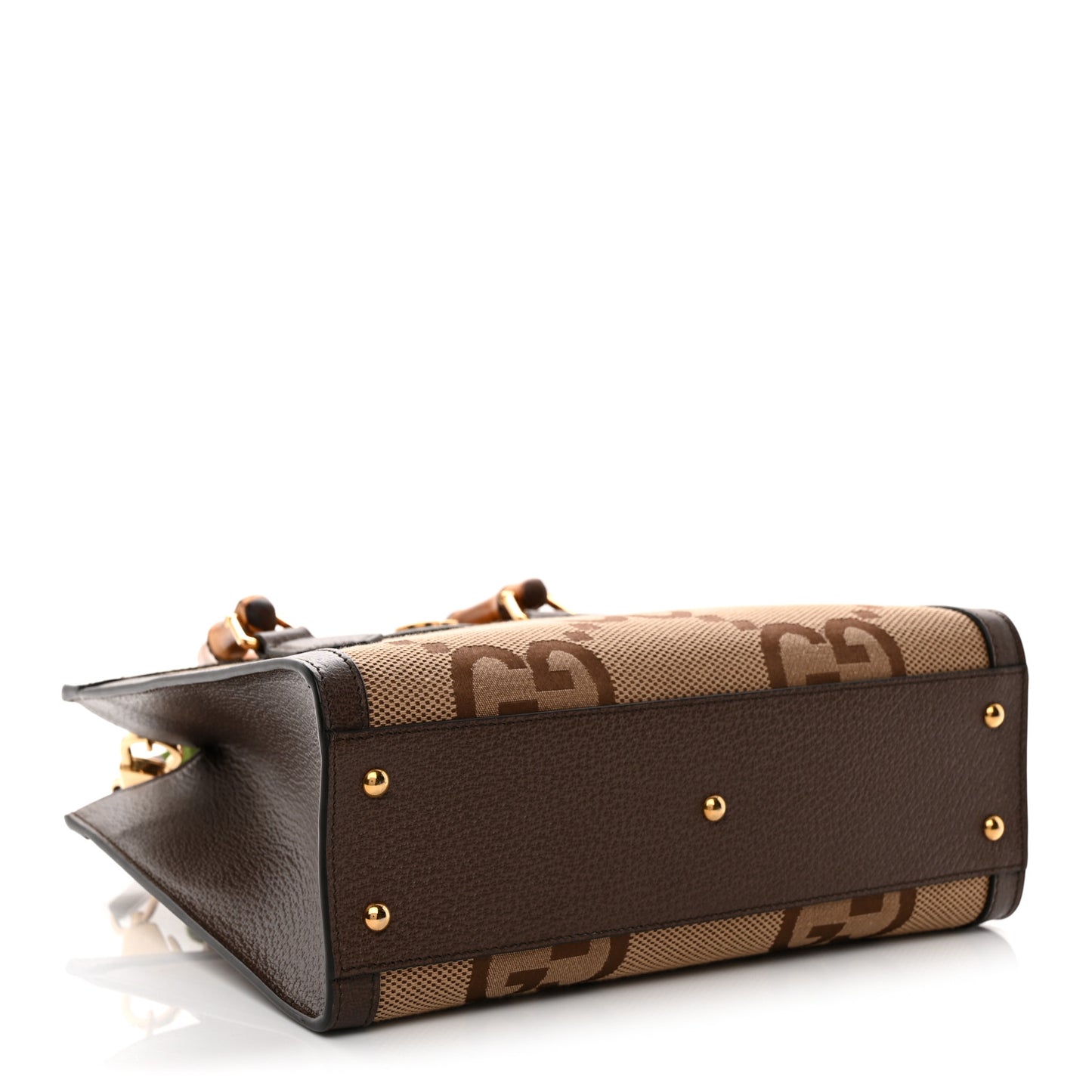 Monogram Jumbo GG Textured Dollar Calfskin Small Diana Tote Bag Camel Ebony New Acero