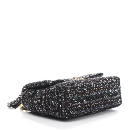 Chanel Tweed Sequin Quilted Medium 19 Flap Black Multicolor 4 of 11