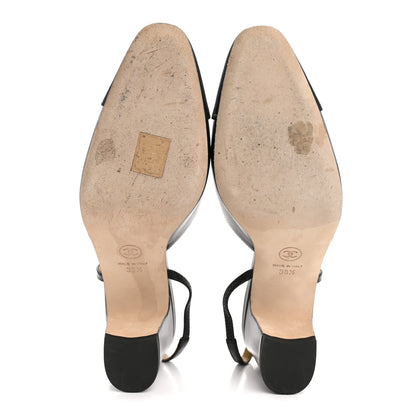 Chanel Goatskin Grosgrain Cap Toe CC Slingback Pumps 38.5 Black 6 of 10