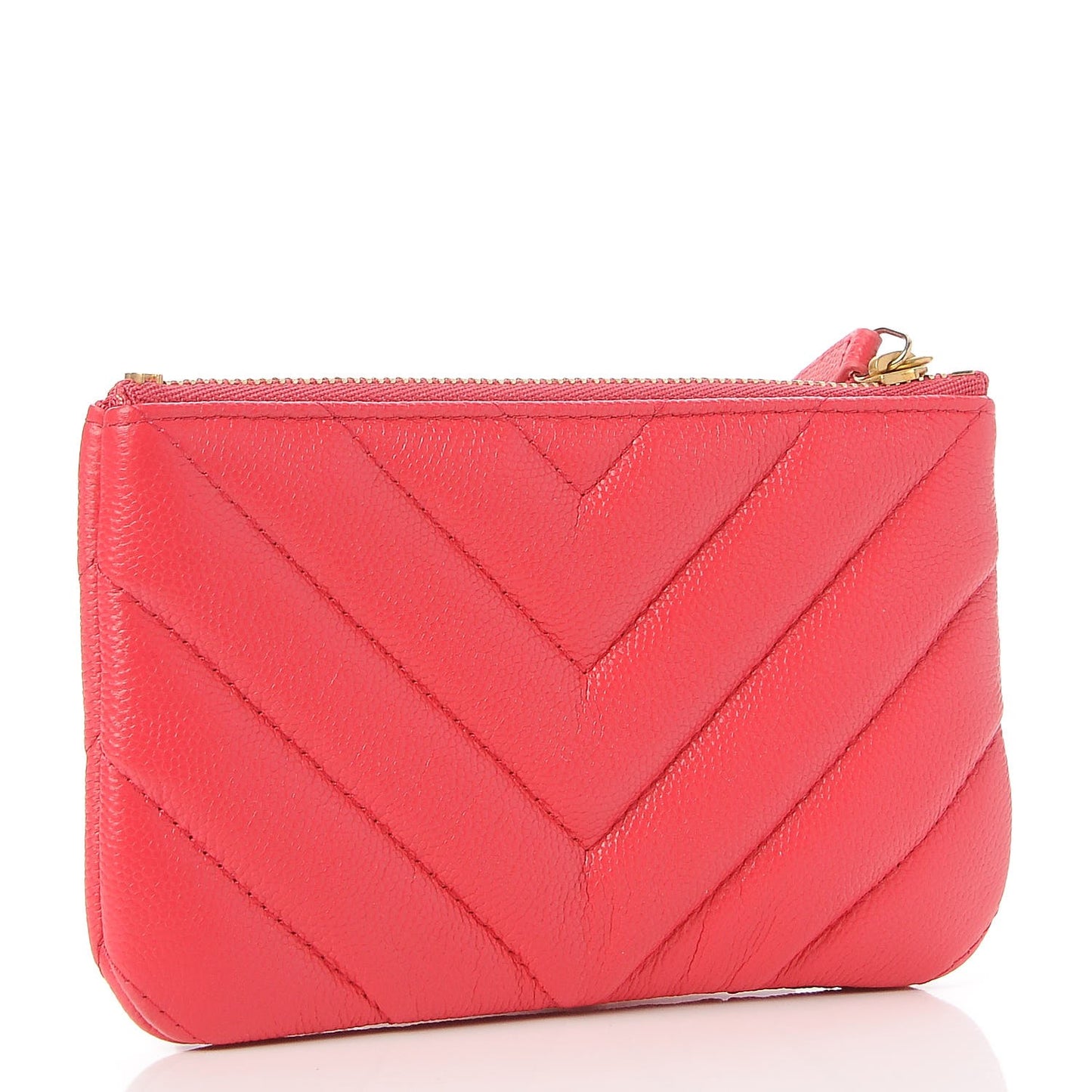Caviar Chevron Quilted Small Ancient Greek Charms Cosmetic Case Dark Pink