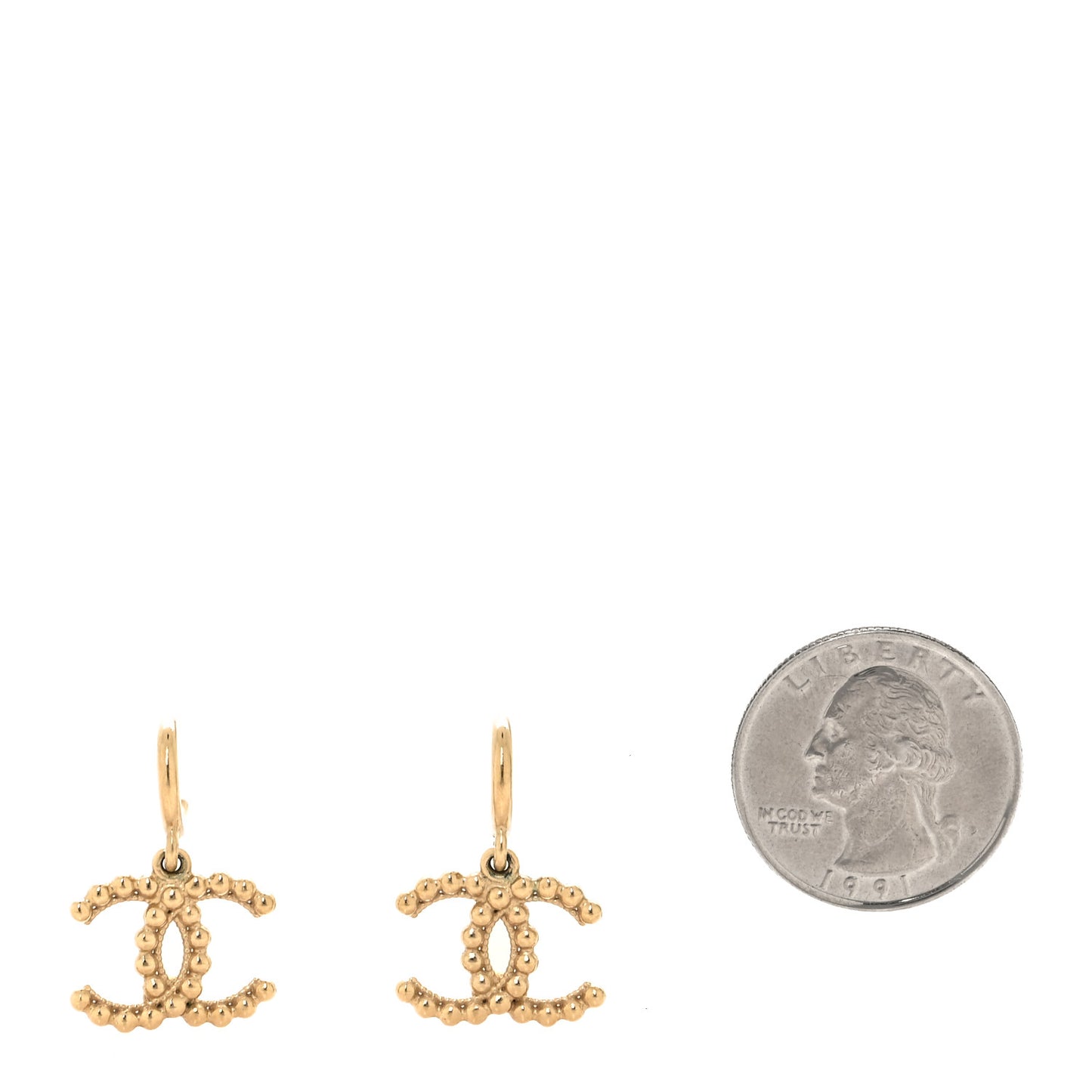 Metal CC Hoop Drop Earrings Gold
