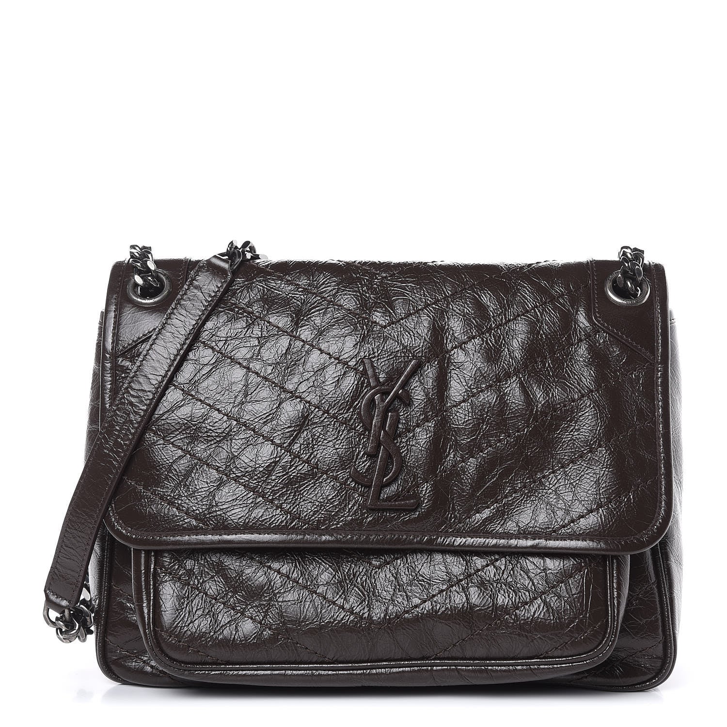 Saint Laurent Crinkled Calfskin Matelasse Monogram Medium Niki Chain Satchel Western Moka 1 of 9