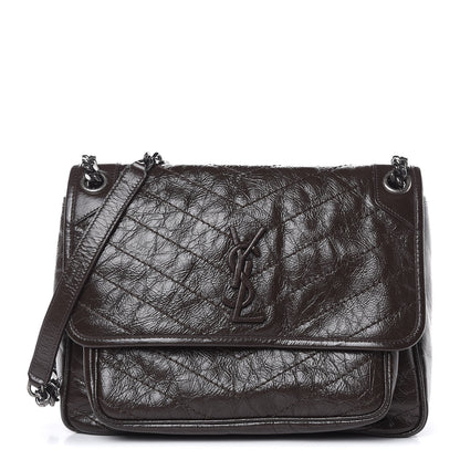 Saint Laurent Crinkled Calfskin Matelasse Monogram Medium Niki Chain Satchel Western Moka 1 of 9