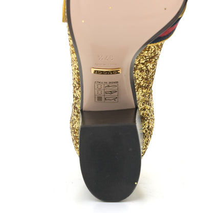 Gucci Glitter Nappa Web Peyton 75mm Loafer Pumps 37.5 Oro Vecchio 9 of 13