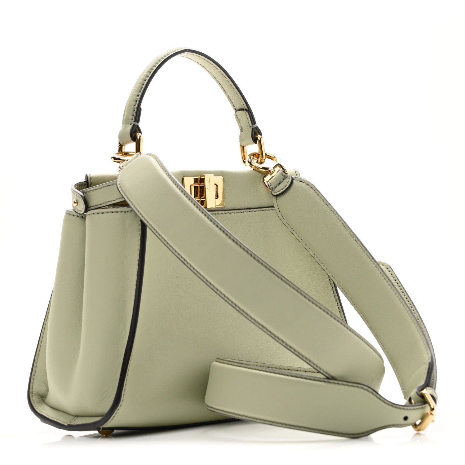 Fendi Vitello Seta Canvas FF Embroidered Mini Peekaboo Iconic Satchel Green Tea 3 of 9