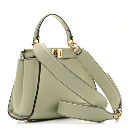 Fendi Vitello Seta Canvas FF Embroidered Mini Peekaboo Iconic Satchel Green Tea 3 of 9