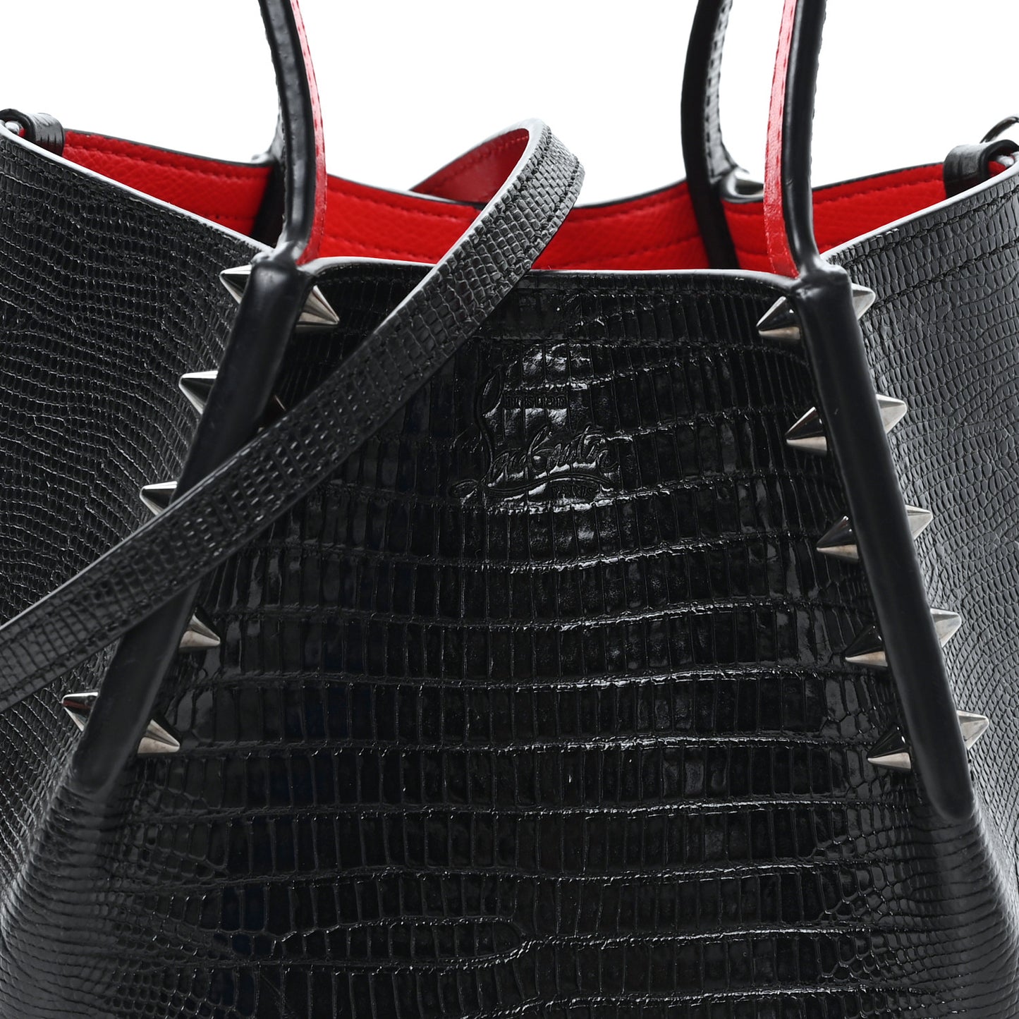 Crocodile Embossed Calfskin Spiked Mini Cabarock Shopper Tote Black