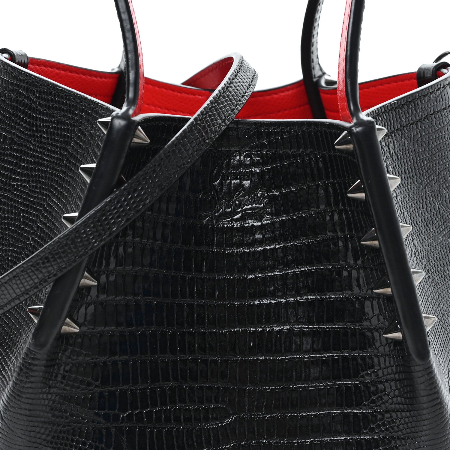 Christian Louboutin Crocodile Embossed Calfskin Spiked Mini Cabarock Shopper Tote Black 7 of 10