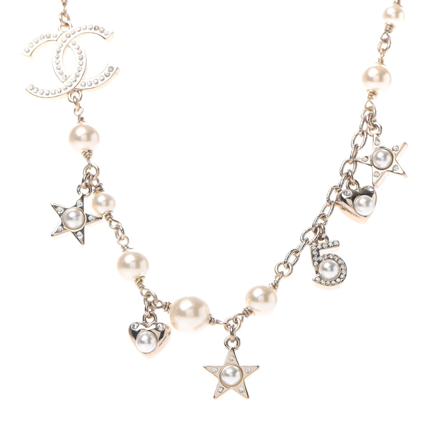 Crystal Pearl Star CC Short Necklace Silver