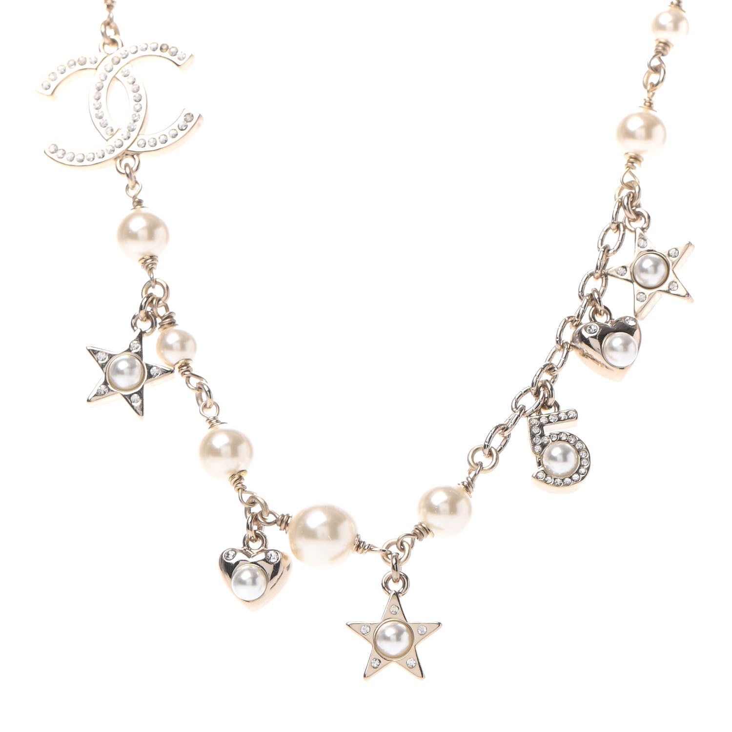 Chanel Crystal Pearl Star CC Short Necklace Silver 1 of 4