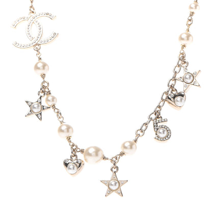 Chanel Crystal Pearl Star CC Short Necklace Silver 1 of 4