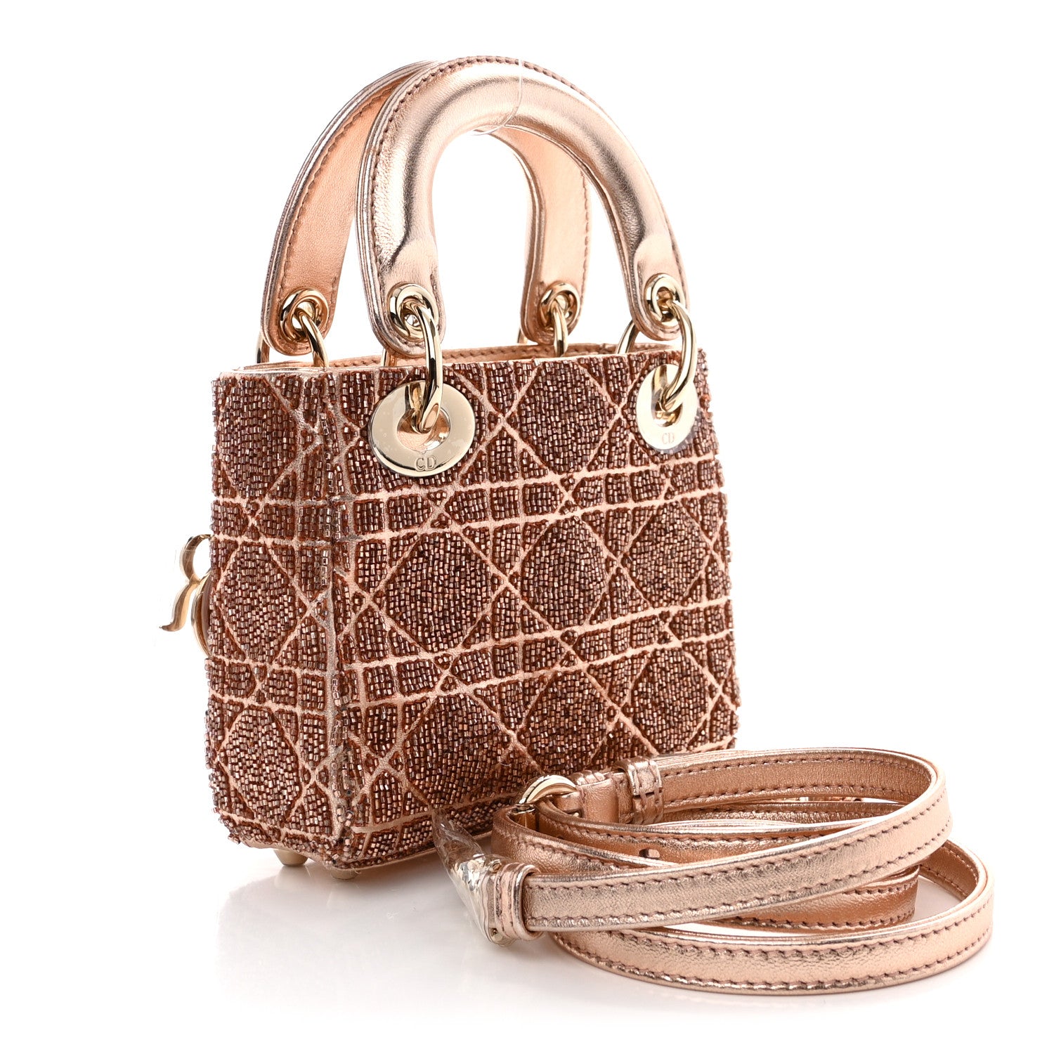 Christian Dior Lambskin Cannage Beaded Embroidery Micro Lady Dior Rose Gold 3 of 11