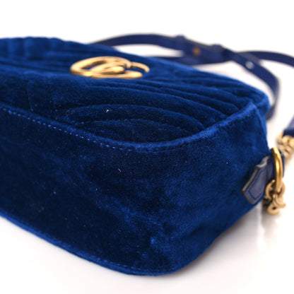 Gucci Velvet Matelasse Small GG Marmont Chain Shoulder Bag Cobalt 9 of 9
