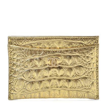 Chanel Metallic Calfskin Crocodile Embossed Cocodile Card Holder Gold 1 of 13
