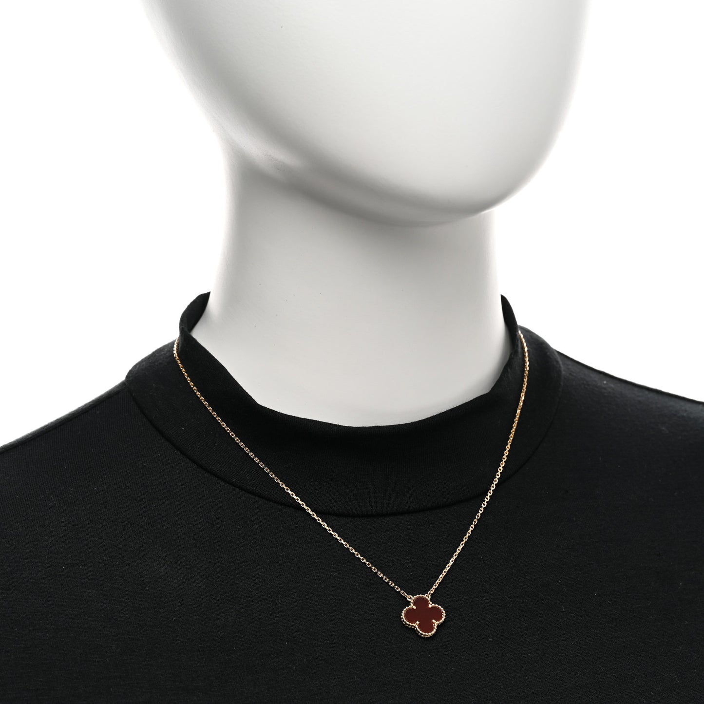 18K Yellow Gold Carnelian Vintage Alhambra Pendant Necklace