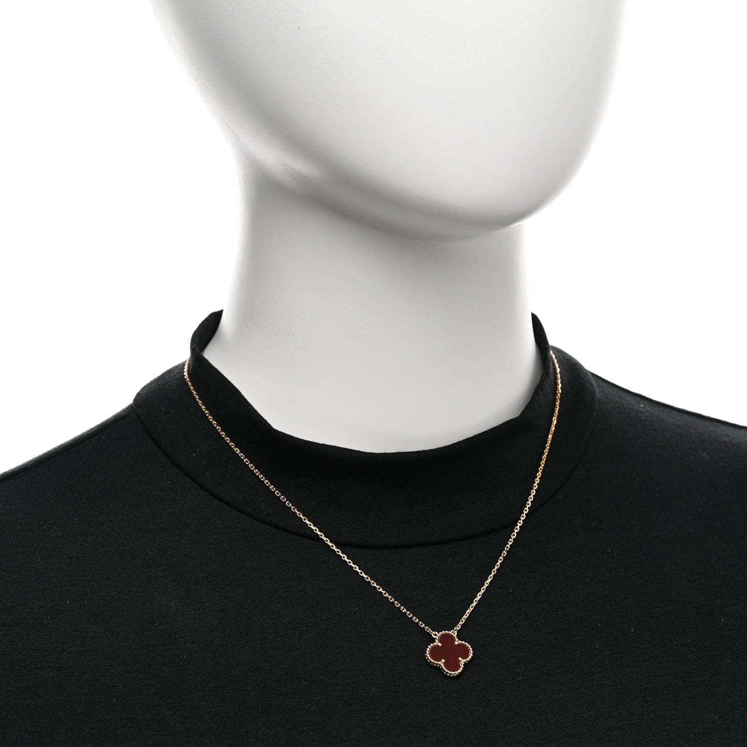 Van Cleef & Arpels 18K Yellow Gold Carnelian Vintage Alhambra Pendant Necklace 2 of 5