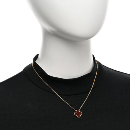Van Cleef & Arpels 18K Yellow Gold Carnelian Vintage Alhambra Pendant Necklace 2 of 5