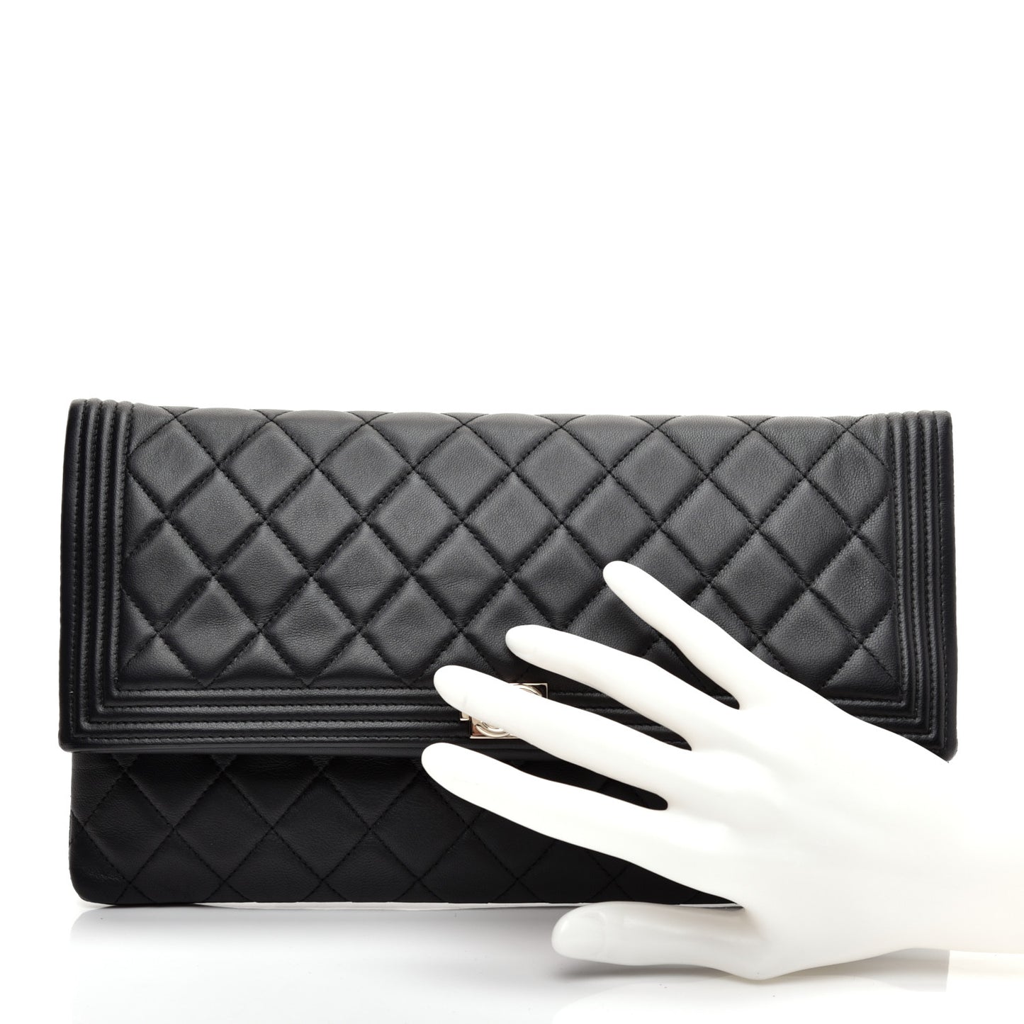 Lambskin Quilted Beauty CC Boy Clutch Black