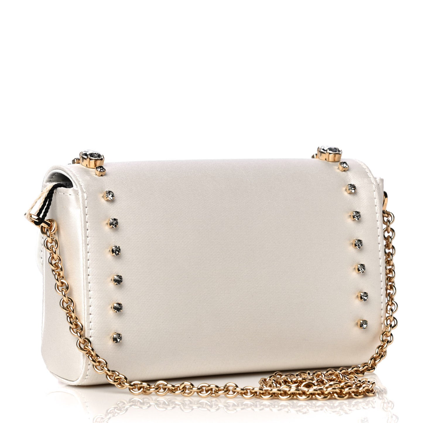 Canvas Crystal Embellished Childrens Bow Chain Clutch White
