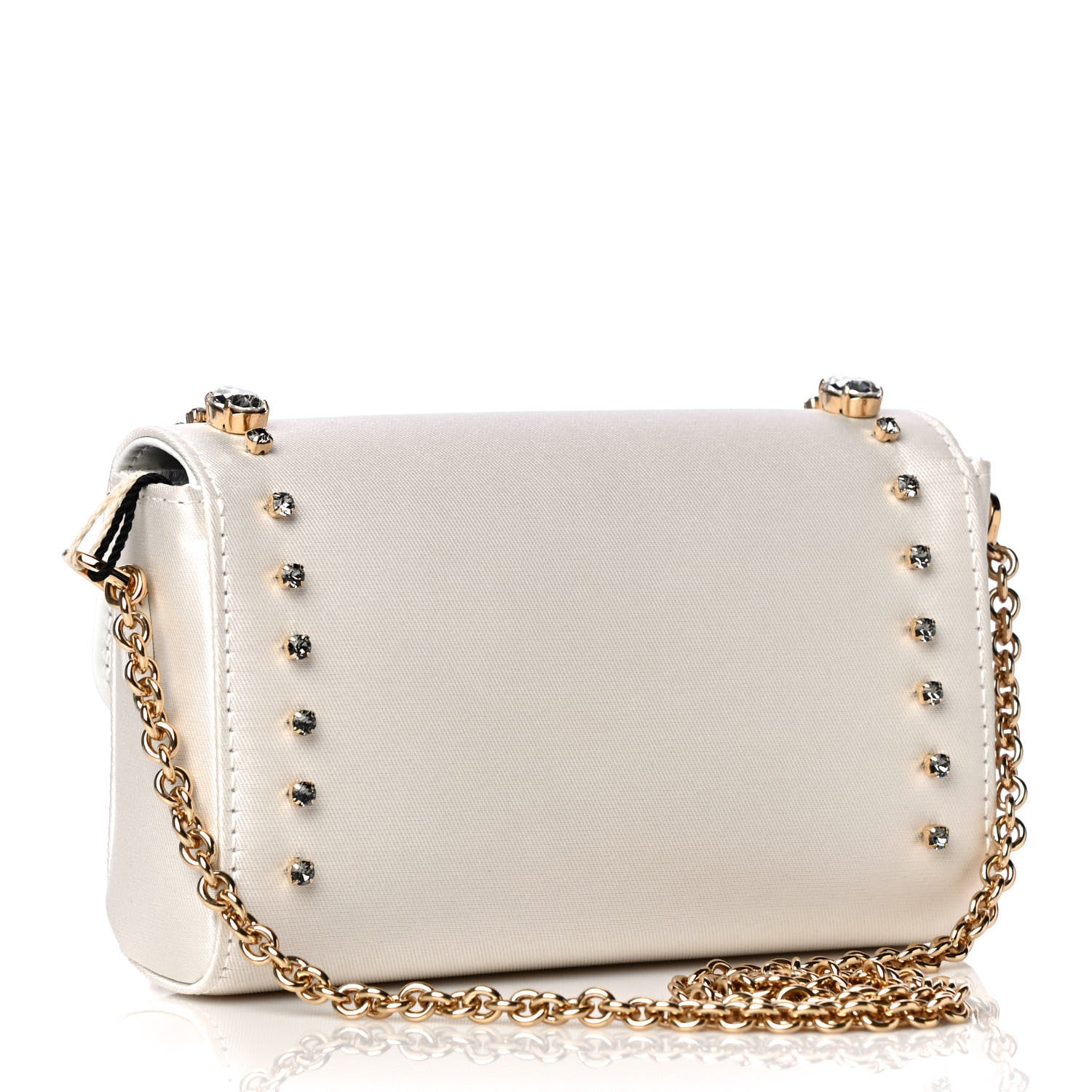 Dolce & Gabbana Canvas Crystal Embellished Childrens Bow Chain Clutch White 2 of 12