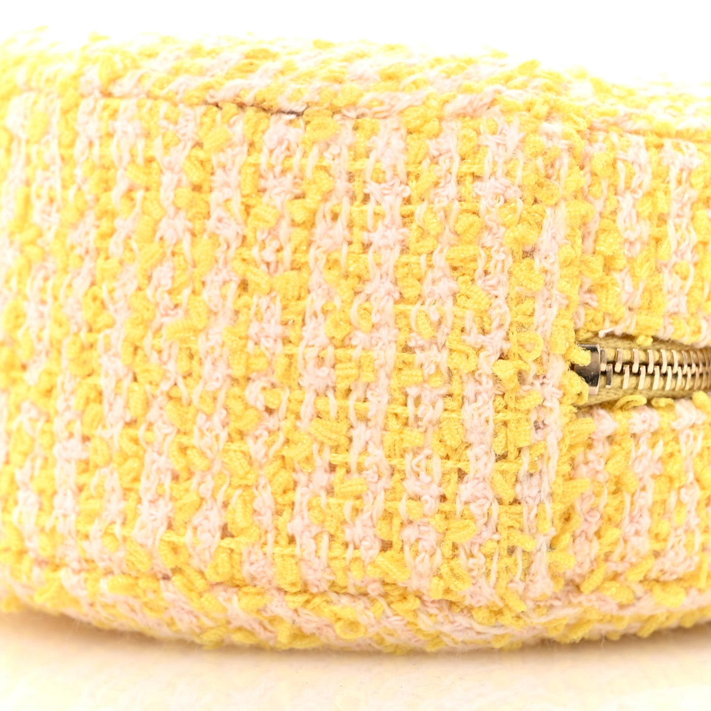 Wool Tweed Lambskin Quilted Chanel 19 Round Clutch With Chain Yellow Pink