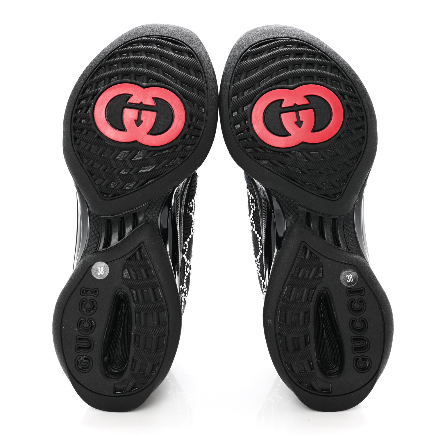 Gucci Tela Retino Mesh Crystal Suede GG Monogram Womens Gucci Run Sneakers 38 Black Silver 5 of 8