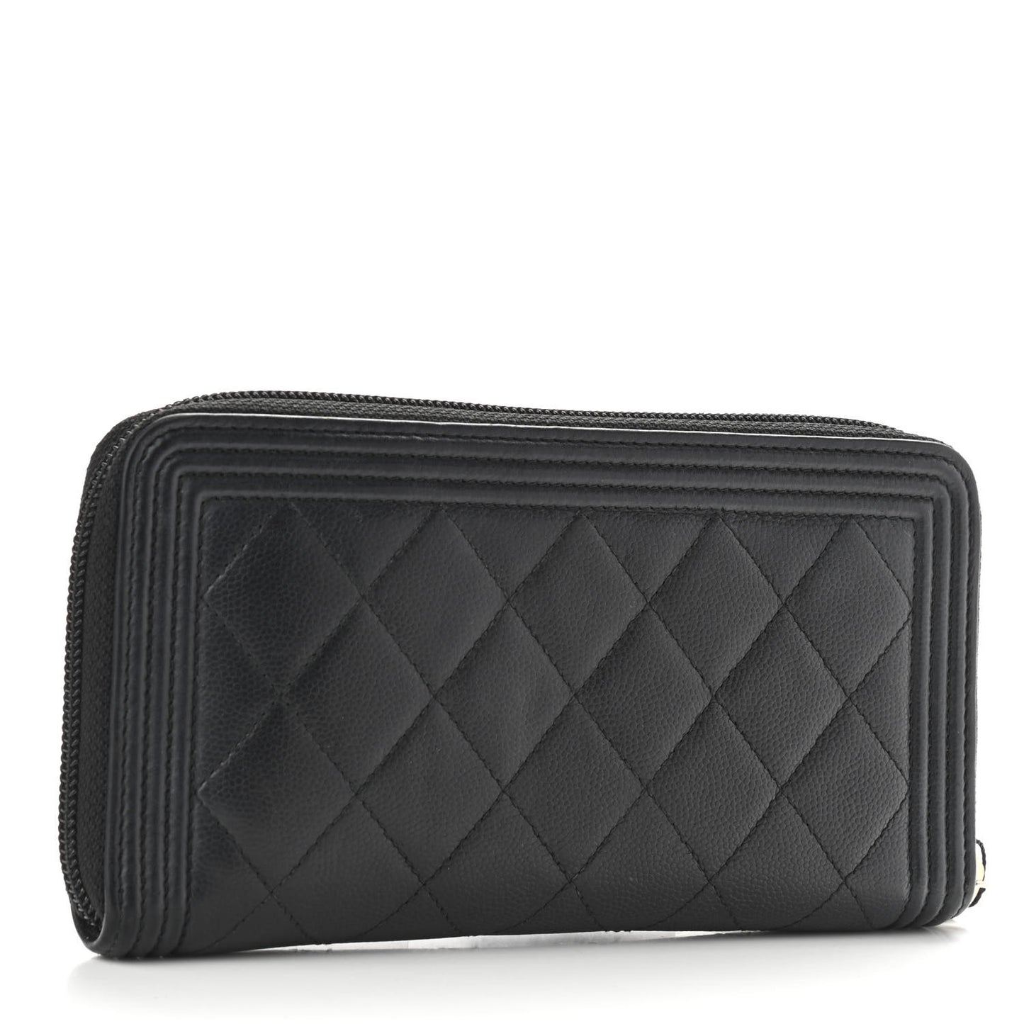 Caviar Quilted Boy Long Zip Around Wallet Black